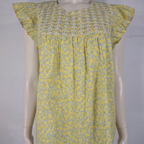 NWT J. Crew yellow blue floral flutter sleeve smocked blouse ladies Large - Picture 1 of 9